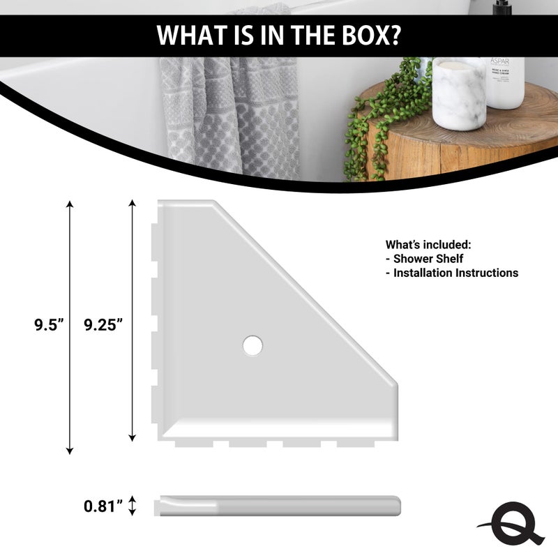 Questech 10" Corner Shower Shelf - Lugged for New Construction, Shower Organizer for Tiled Walls, Corner Caddy Soap Dish Bathroom Storage, Geo Lugged, Graphite Black - Image 5